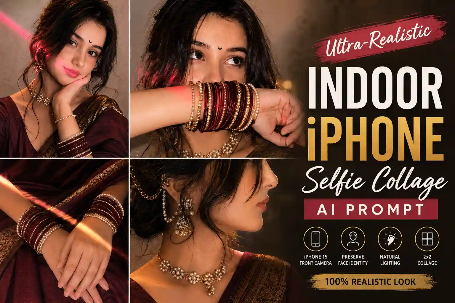 Ultra Realistic Indoor iPhone Selfie Collage AI Prompt